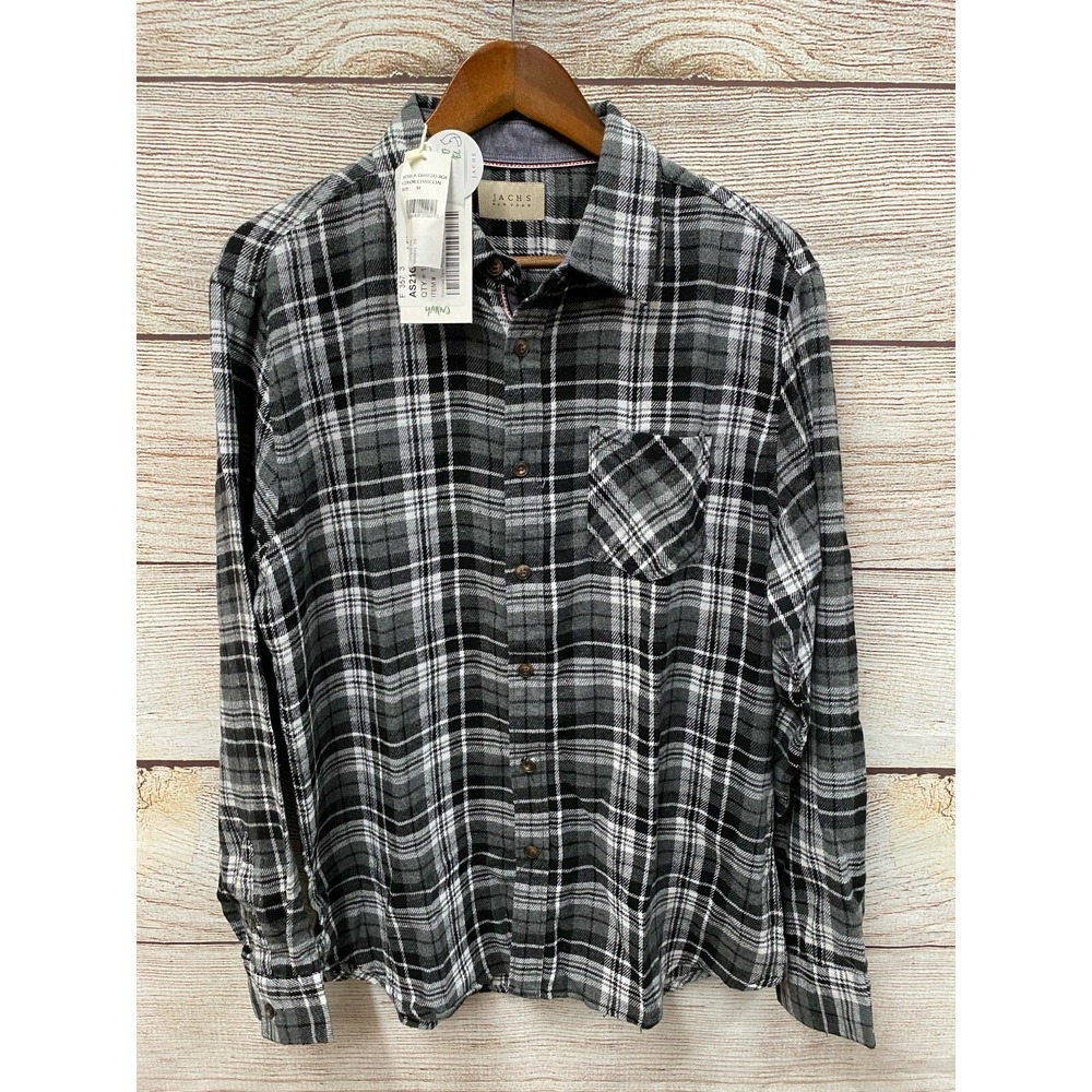 Jachs NY Flannel Shirt Mens Medium Black Plaid Recycled Flannel Button Down New